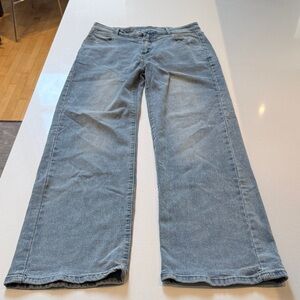 Wide Leg Stretch High Waisted Blue Women's Jeans with Front Paneling, Size 29